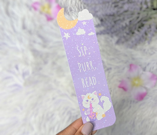 "Sip, Purr, Read." Bookmark