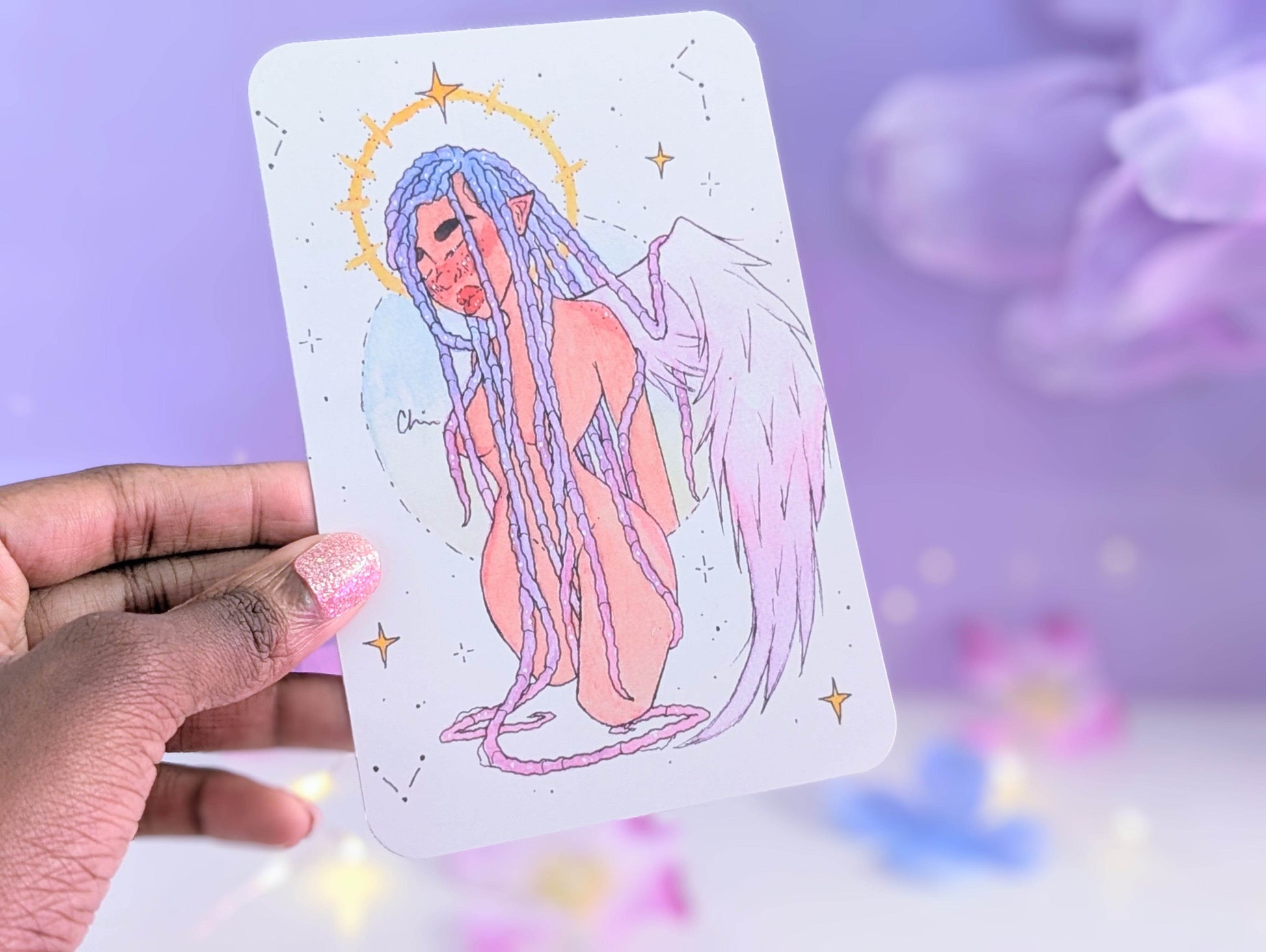 Starlight Angel Watercolor Art Print - IllustratingChristy