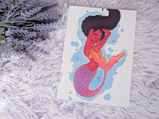 Summer Mermaid Traditional Art Print