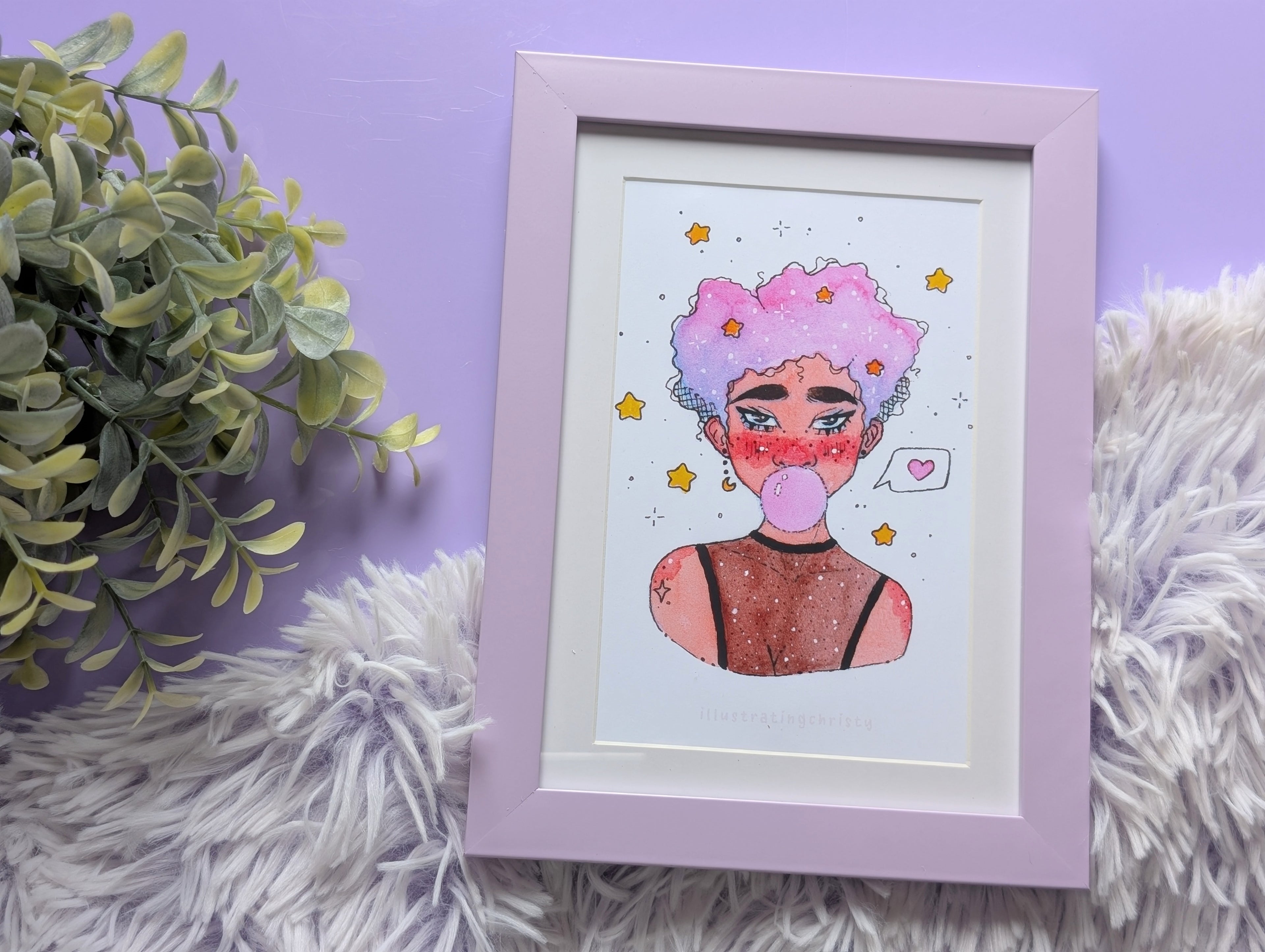 Bubble Gum Watercolor Art Print