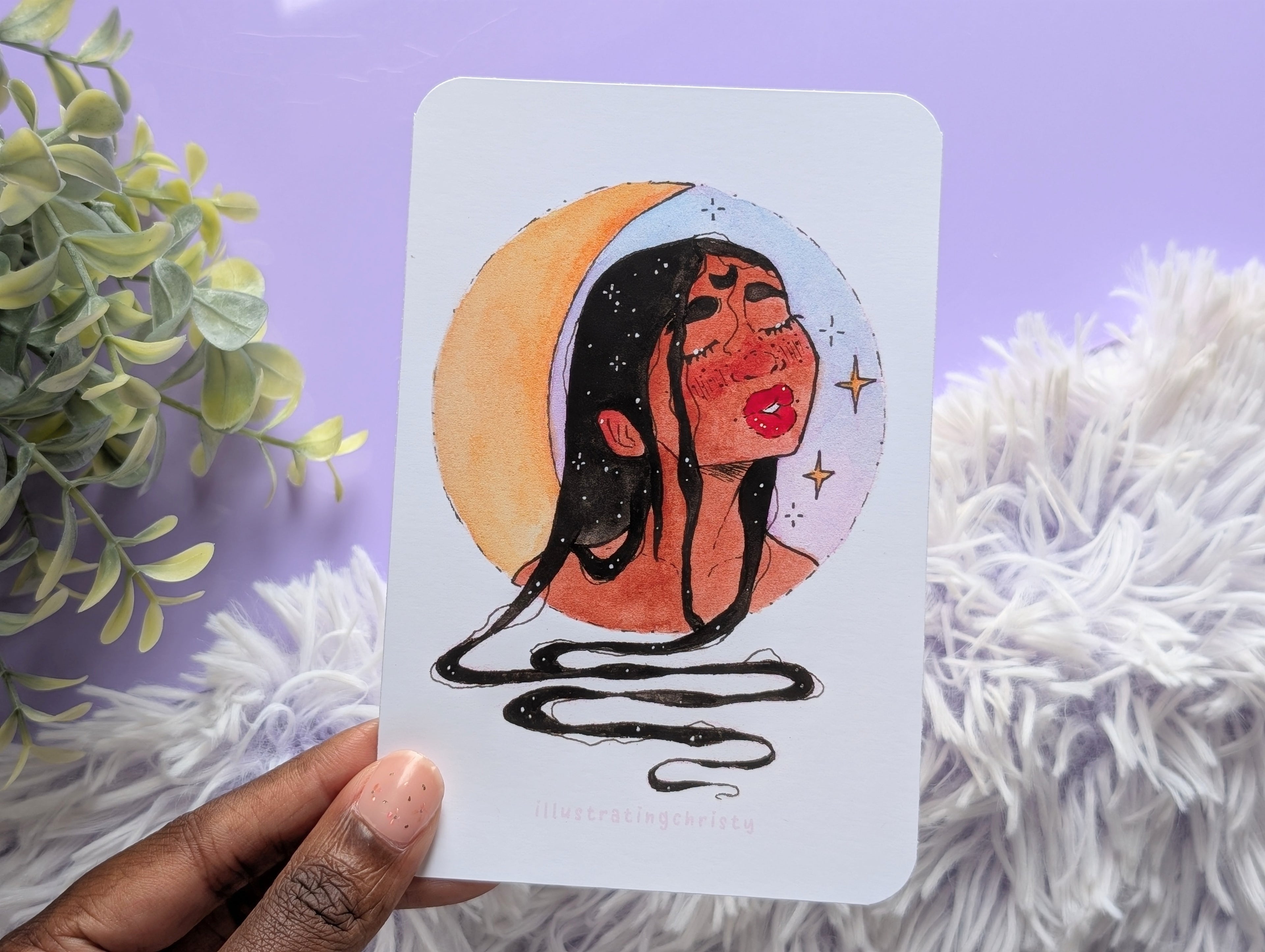 Moon In Stars Watercolor Art Print