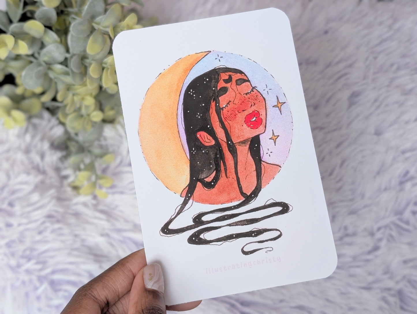 Moon In Stars Watercolor Art Print
